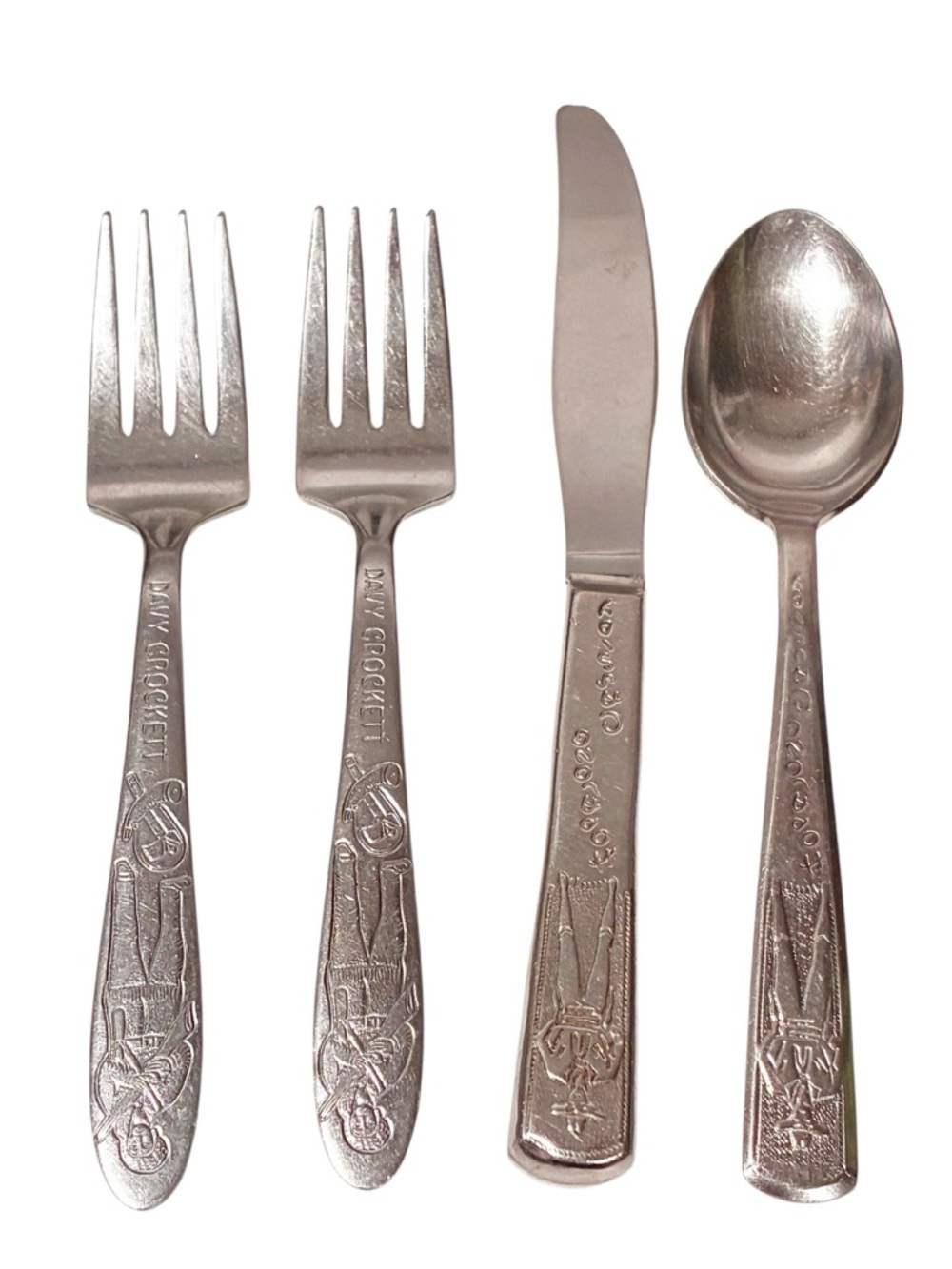 1950s Davy Crockett Stainless Steel Silverware Fork Spoon Knife by Walt Disney